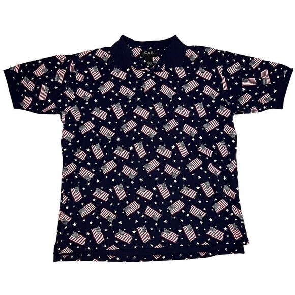Croft and Borrow American Flg Print All Over Polo Shirt Size XLT Short Sleeve - Picture 2 of 8